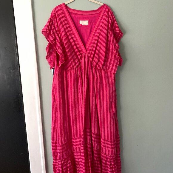PINK By Anthropologie Flutter-Sleeve V-Neck Midi Dress--super comfy! - Picture 2 of 4